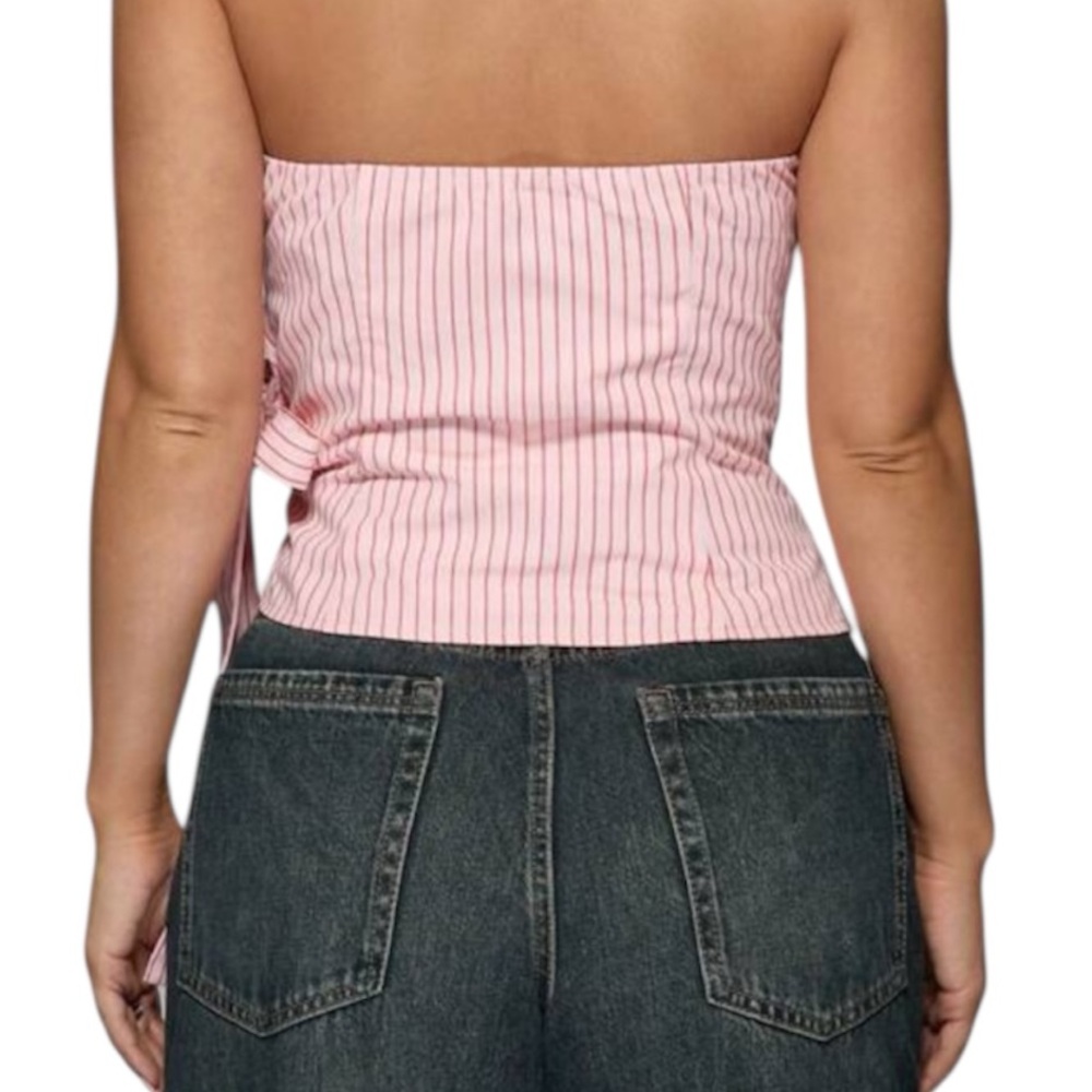 MISSGUIDED Strapless Bandeau Top With Side Bow Tie Pink Pin Striped Women's Top - Picture 2 of 11
